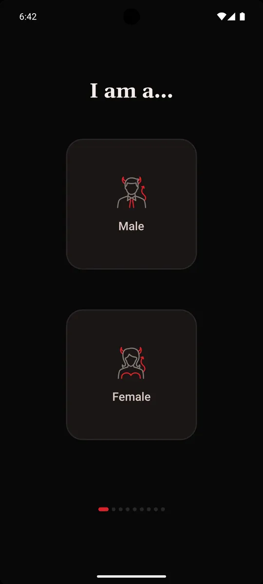 MuteMate app: choose your gender screen