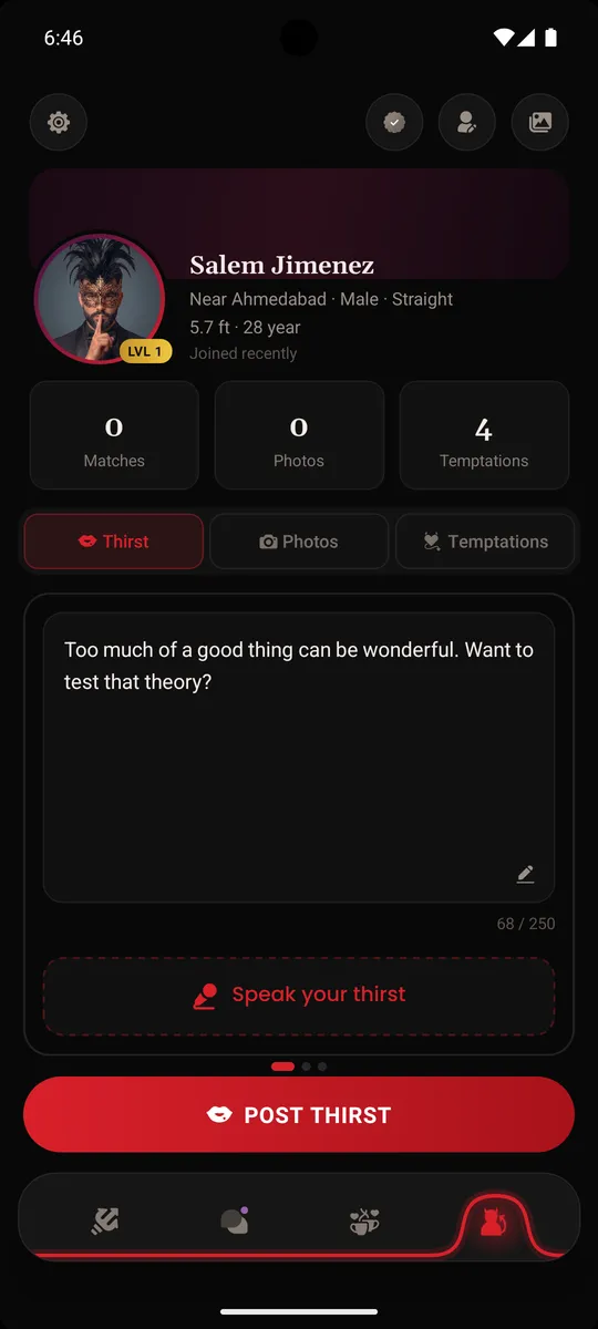 MuteMate app: your profile screen